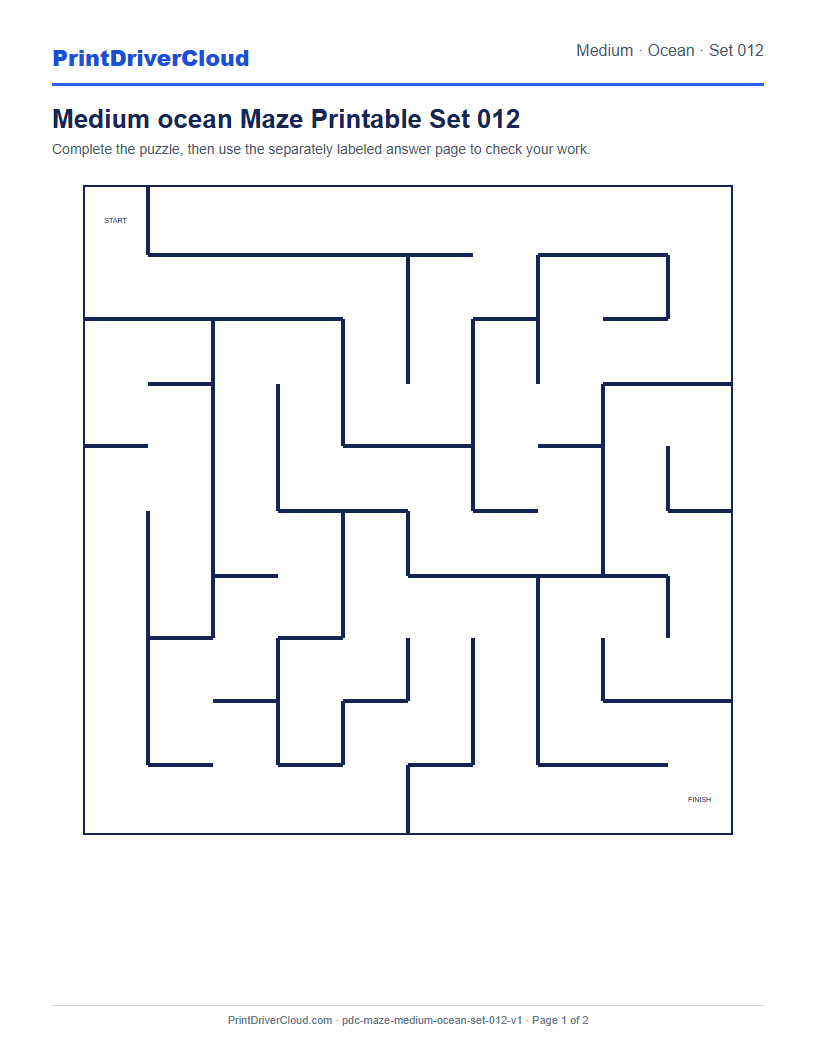 Preview of Medium ocean Maze Printable Set 012