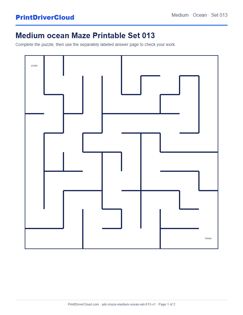 Preview of Medium ocean Maze Printable Set 013