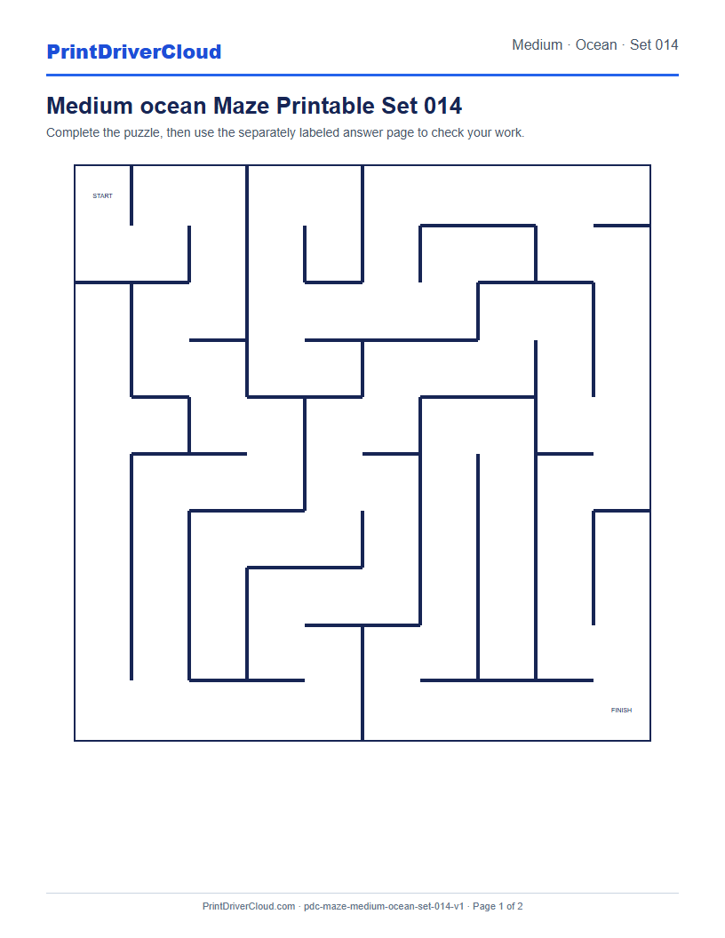 Preview of Medium ocean Maze Printable Set 014