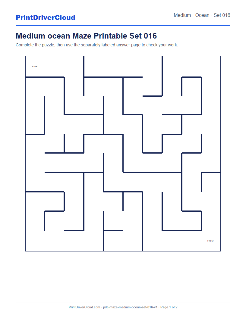 Preview of Medium ocean Maze Printable Set 016