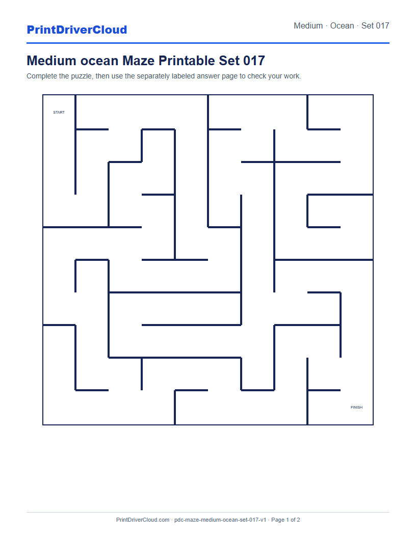 Preview of Medium ocean Maze Printable Set 017