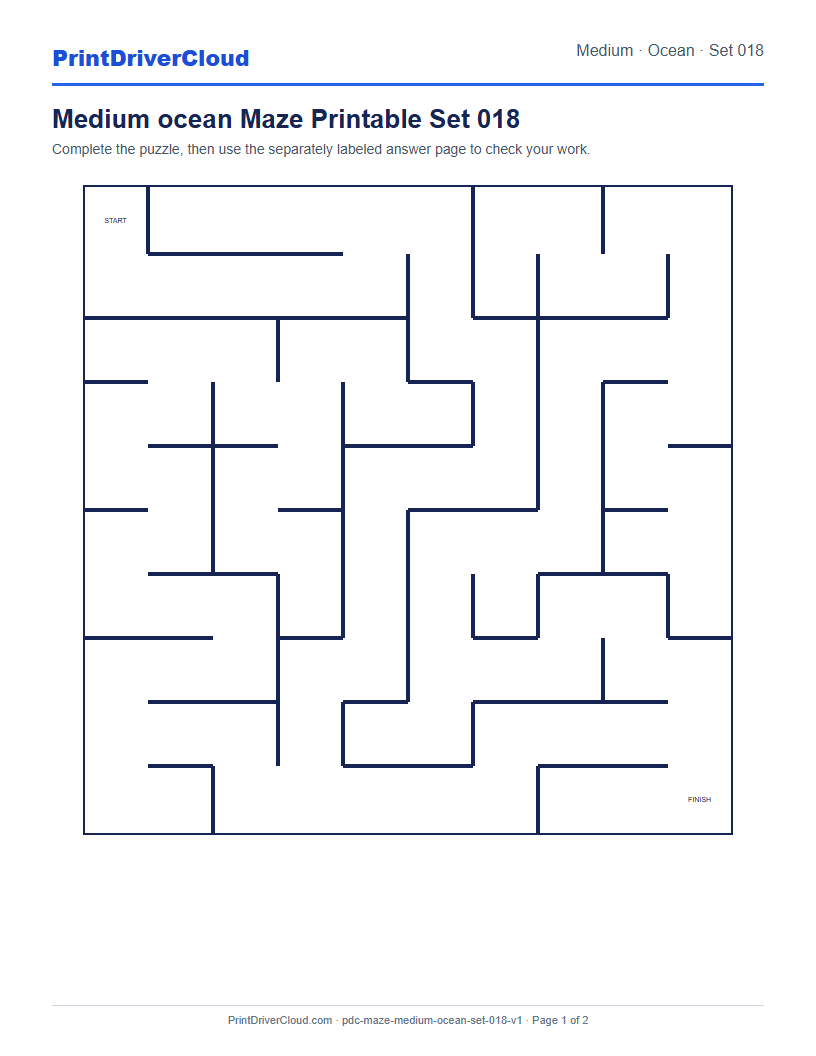 Preview of Medium ocean Maze Printable Set 018