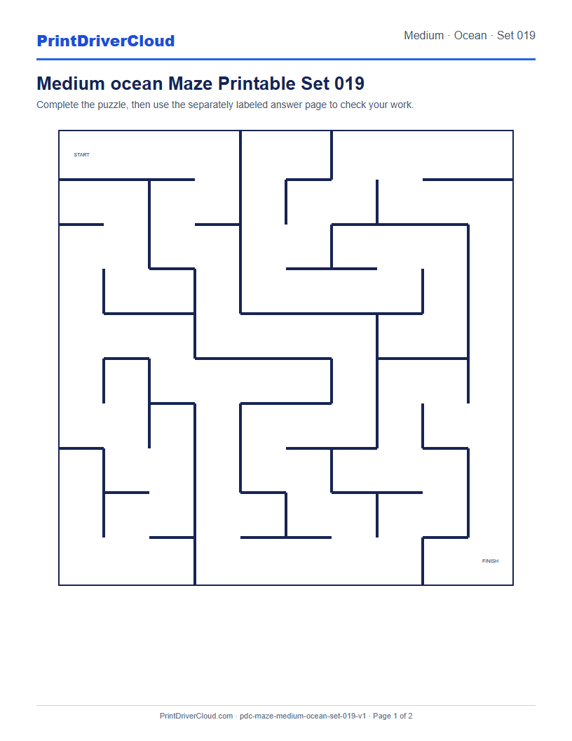Preview of Medium ocean Maze Printable Set 019