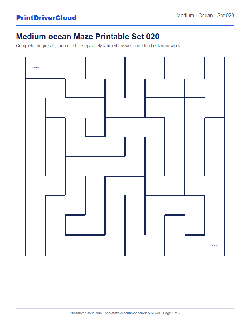 Preview of Medium ocean Maze Printable Set 020