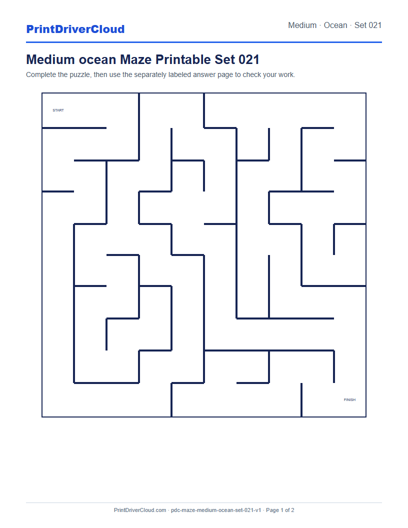 Preview of Medium ocean Maze Printable Set 021