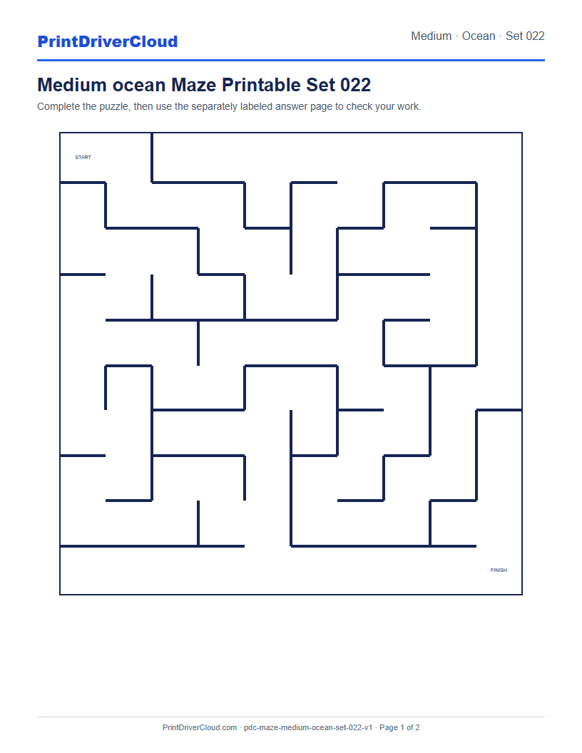 Preview of Medium ocean Maze Printable Set 022