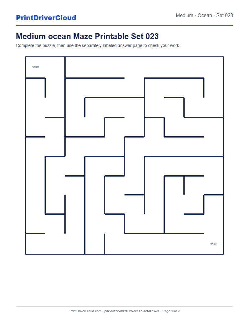 Preview of Medium ocean Maze Printable Set 023