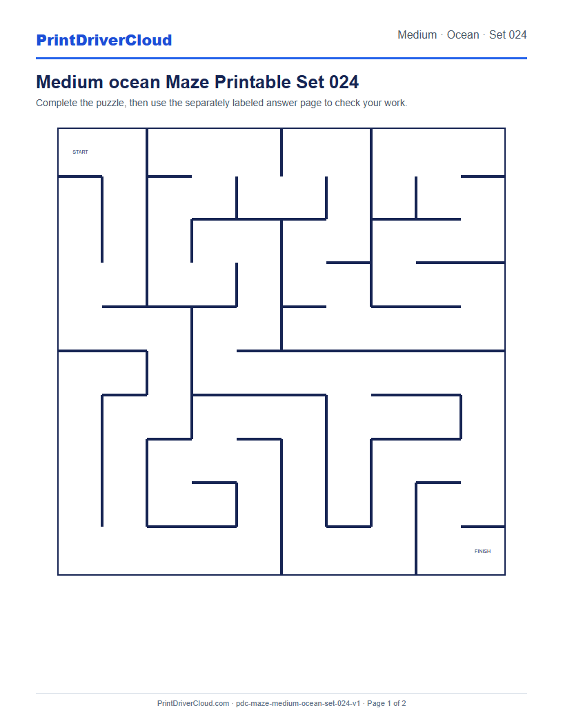 Preview of Medium ocean Maze Printable Set 024