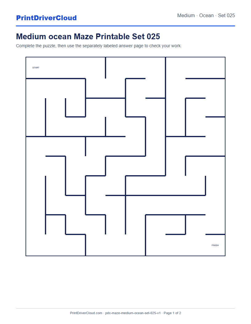 Preview of Medium ocean Maze Printable Set 025