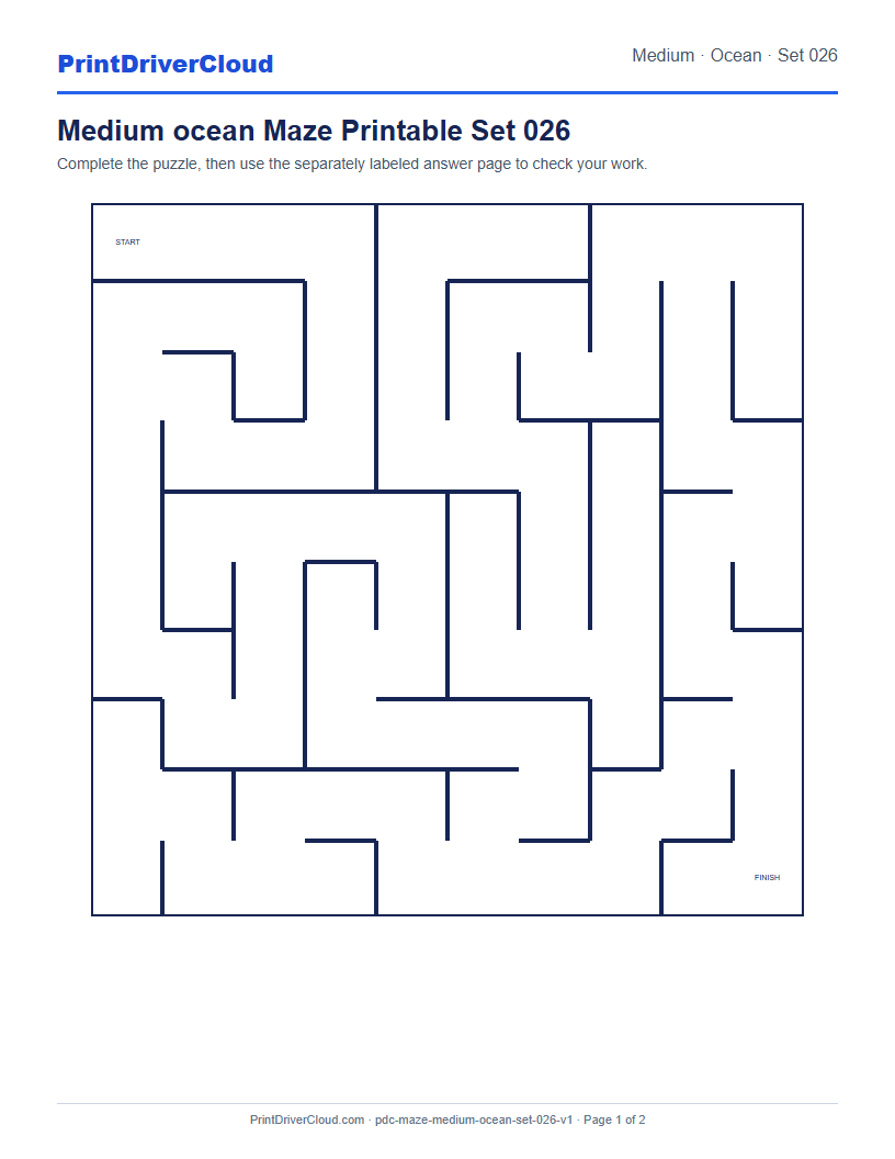 Preview of Medium ocean Maze Printable Set 026