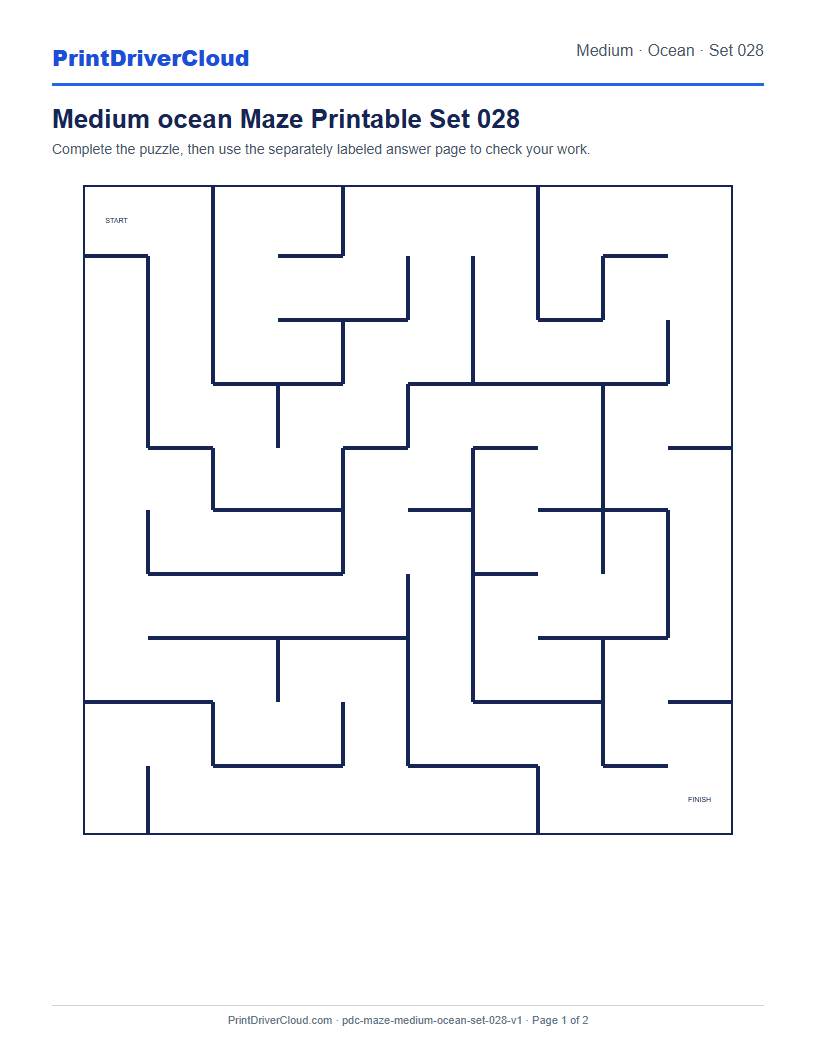 Preview of Medium ocean Maze Printable Set 028