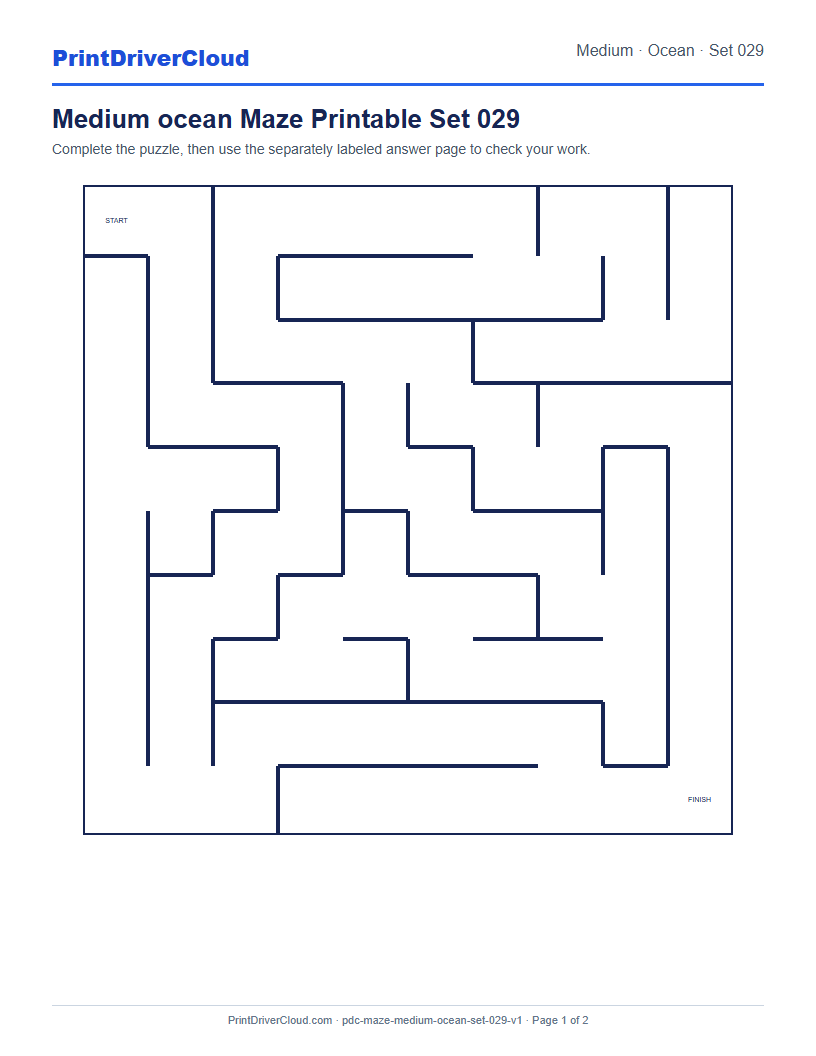 Preview of Medium ocean Maze Printable Set 029