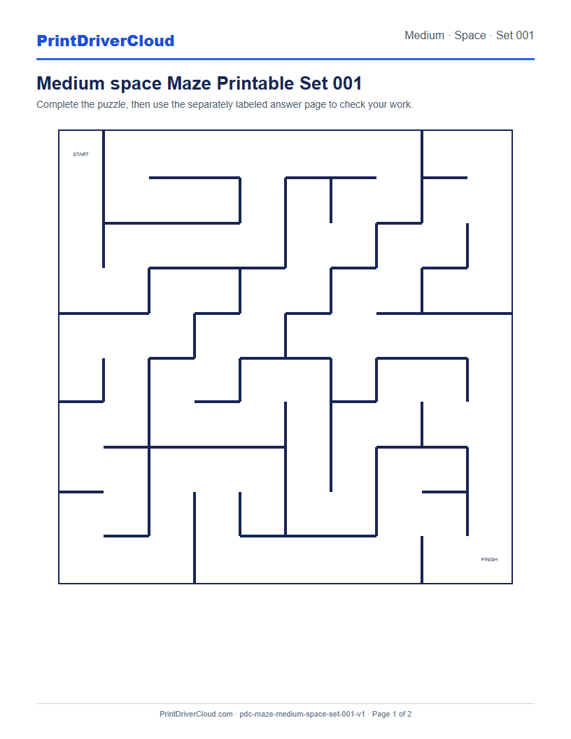 Preview of Medium space Maze Printable Set 001