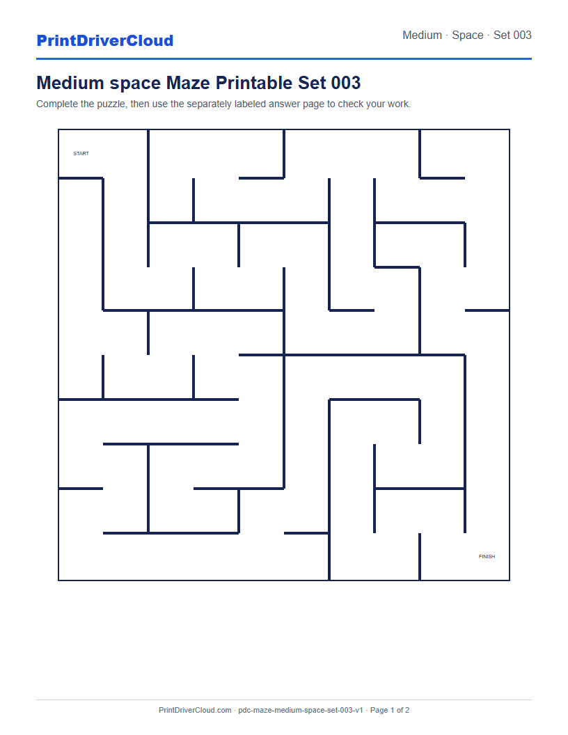 Preview of Medium space Maze Printable Set 003