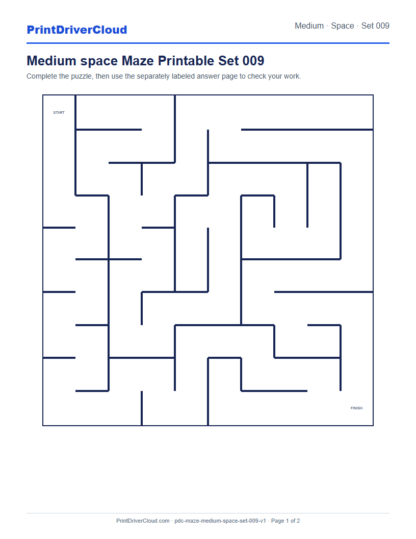 Preview of Medium space Maze Printable Set 009