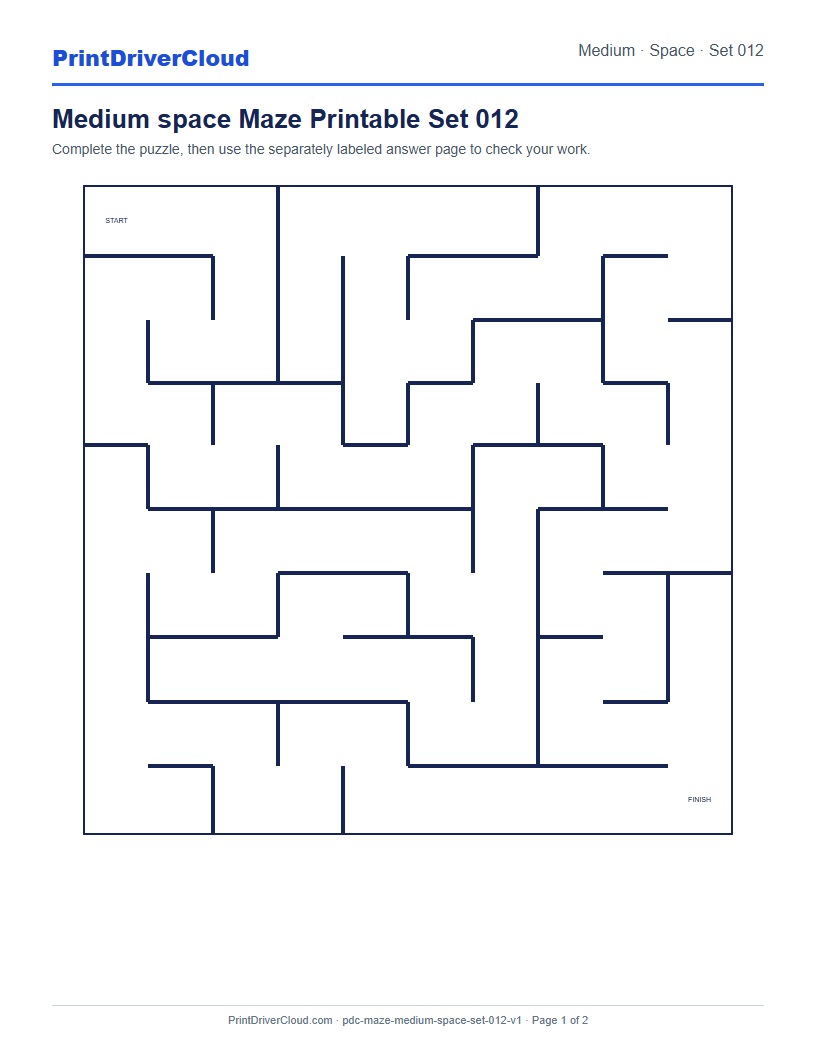 Preview of Medium space Maze Printable Set 012