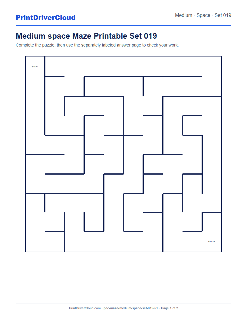 Preview of Medium space Maze Printable Set 019