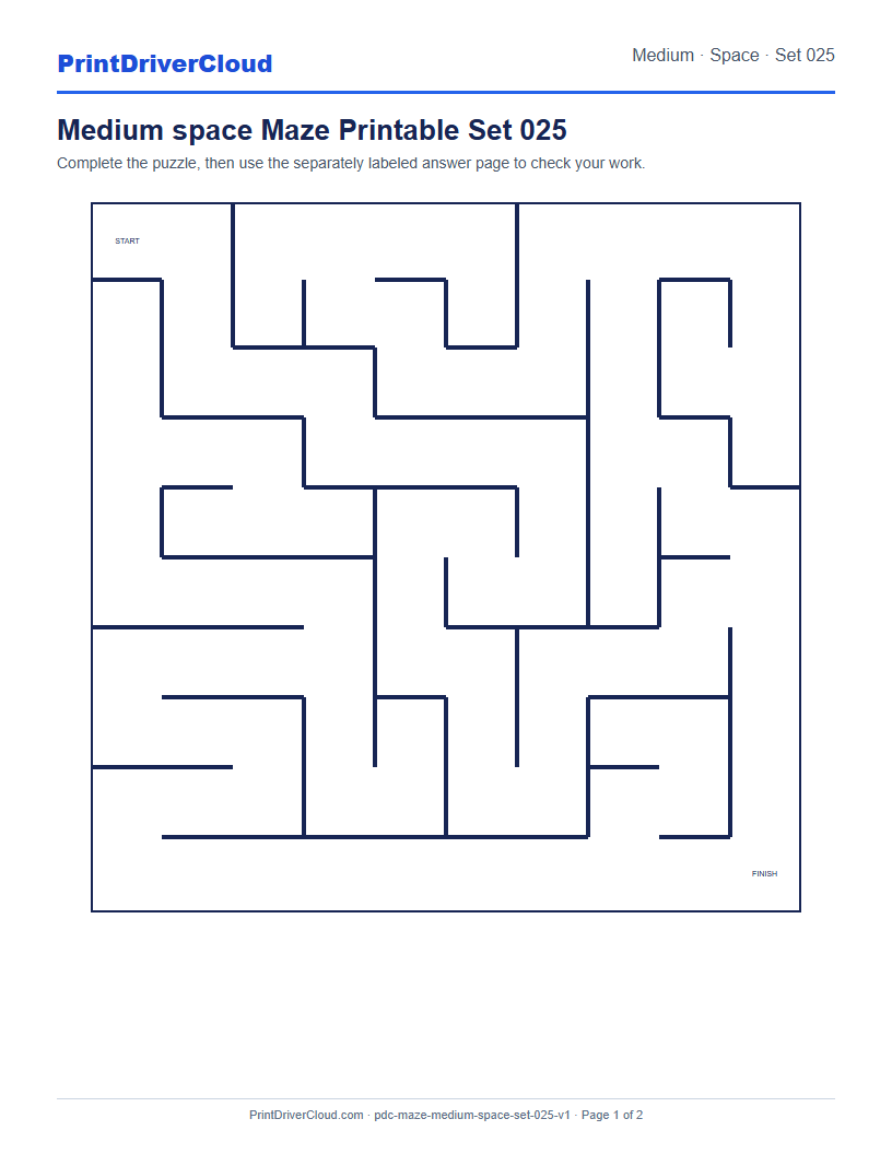 Preview of Medium space Maze Printable Set 025