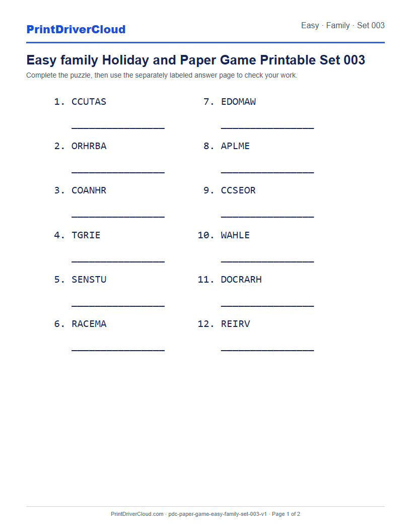 Preview of Easy family Holiday and Paper Game Printable Set 003