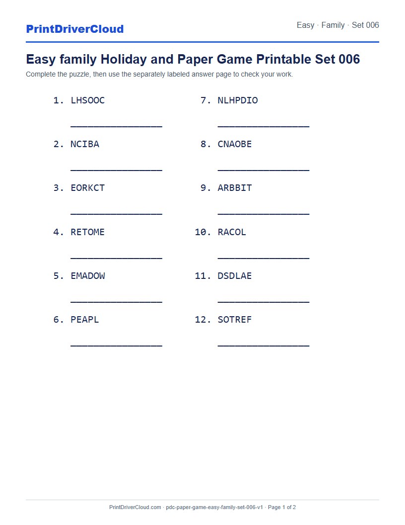 Preview of Easy family Holiday and Paper Game Printable Set 006