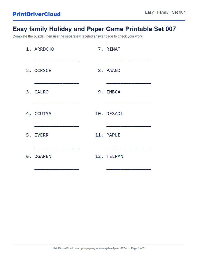 Preview of Easy family Holiday and Paper Game Printable Set 007