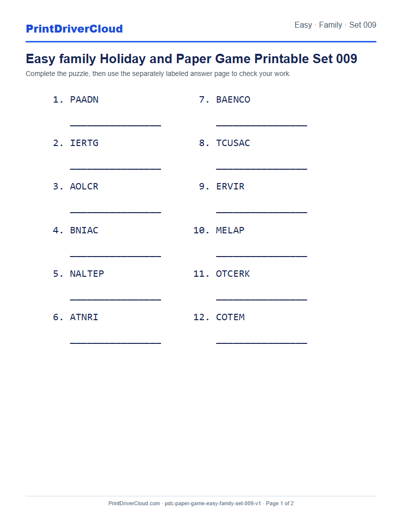 Preview of Easy family Holiday and Paper Game Printable Set 009
