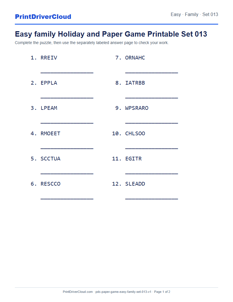 Preview of Easy family Holiday and Paper Game Printable Set 013