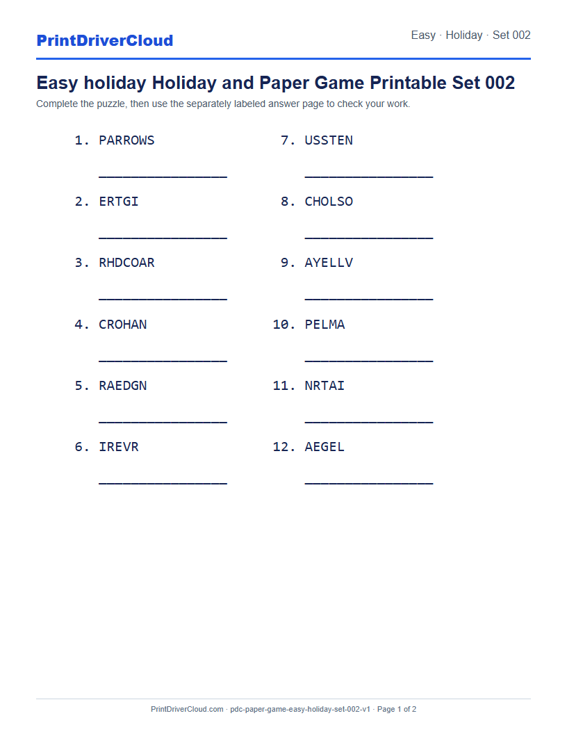 Preview of Easy holiday Holiday and Paper Game Printable Set 002