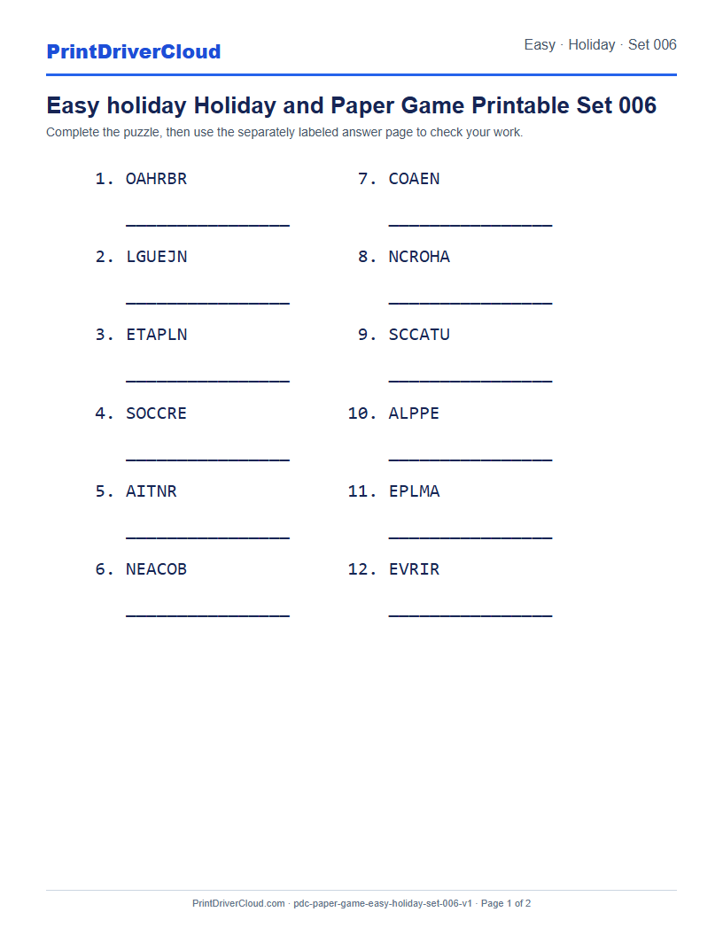 Preview of Easy holiday Holiday and Paper Game Printable Set 006