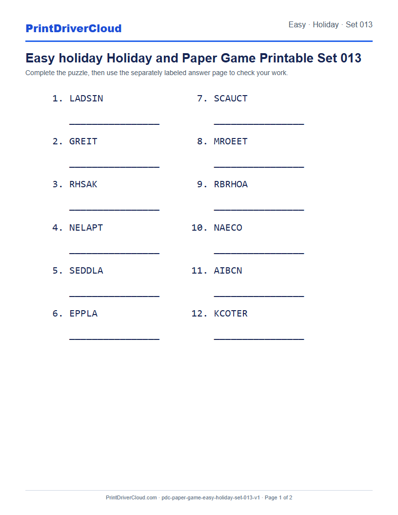 Preview of Easy holiday Holiday and Paper Game Printable Set 013