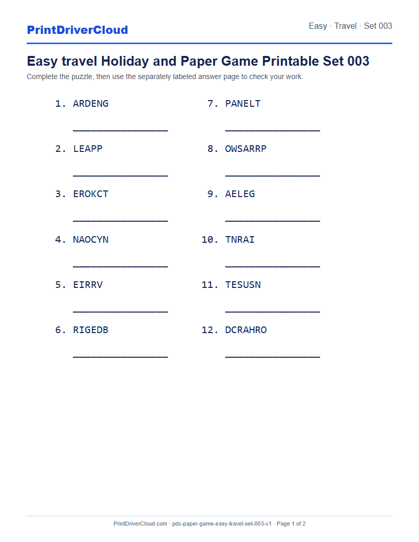 Preview of Easy travel Holiday and Paper Game Printable Set 003