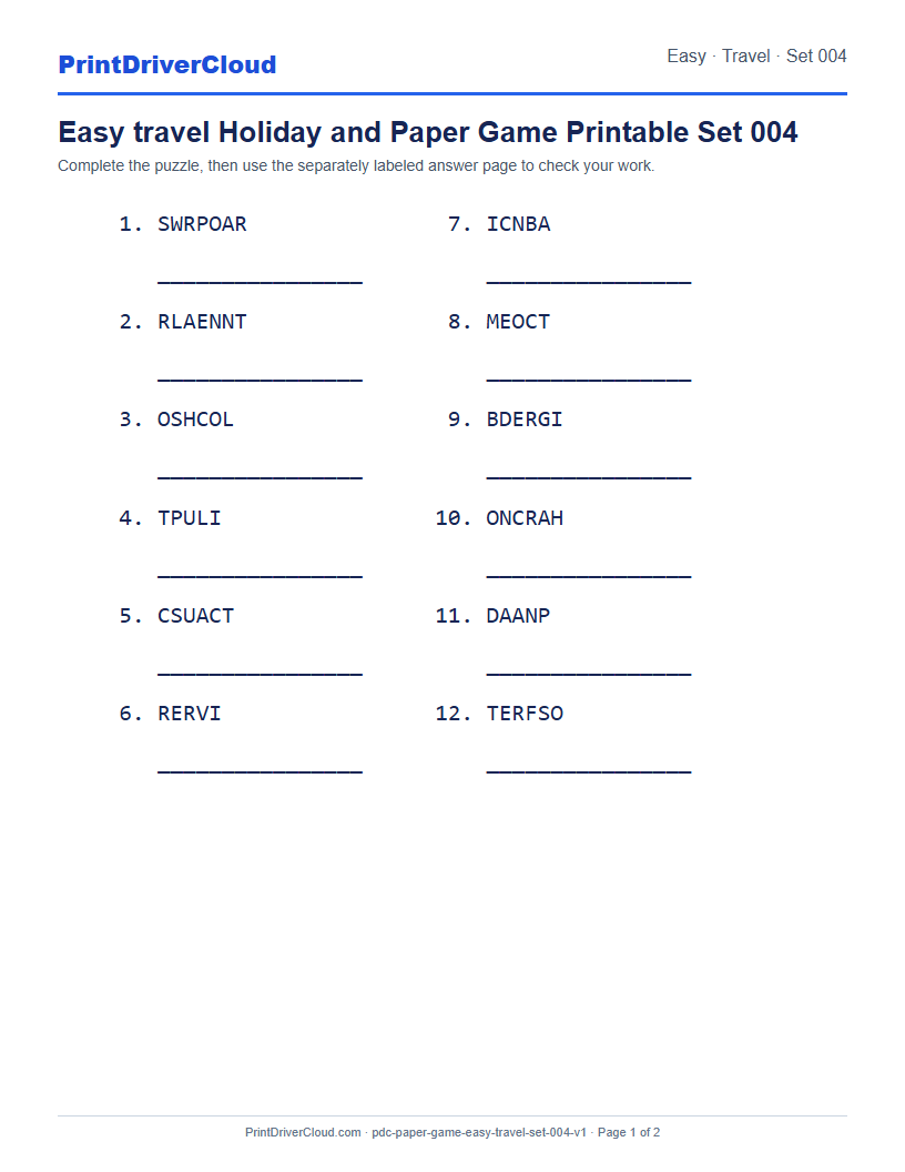 Preview of Easy travel Holiday and Paper Game Printable Set 004