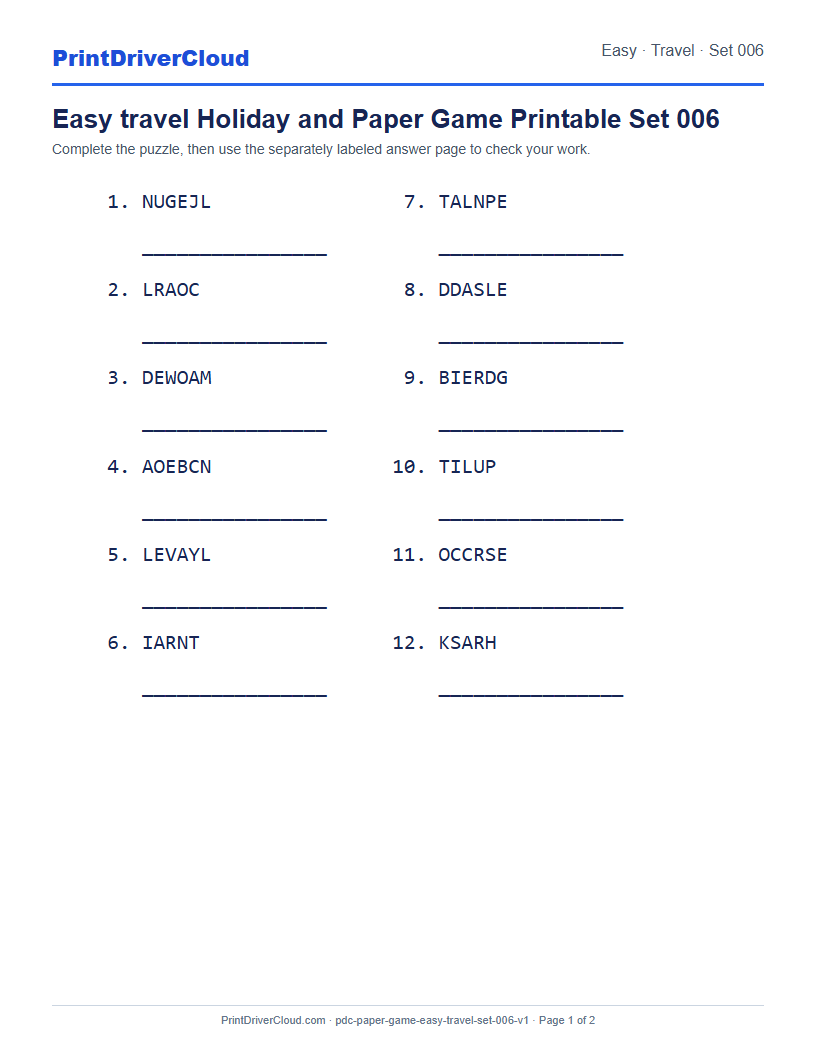 Preview of Easy travel Holiday and Paper Game Printable Set 006