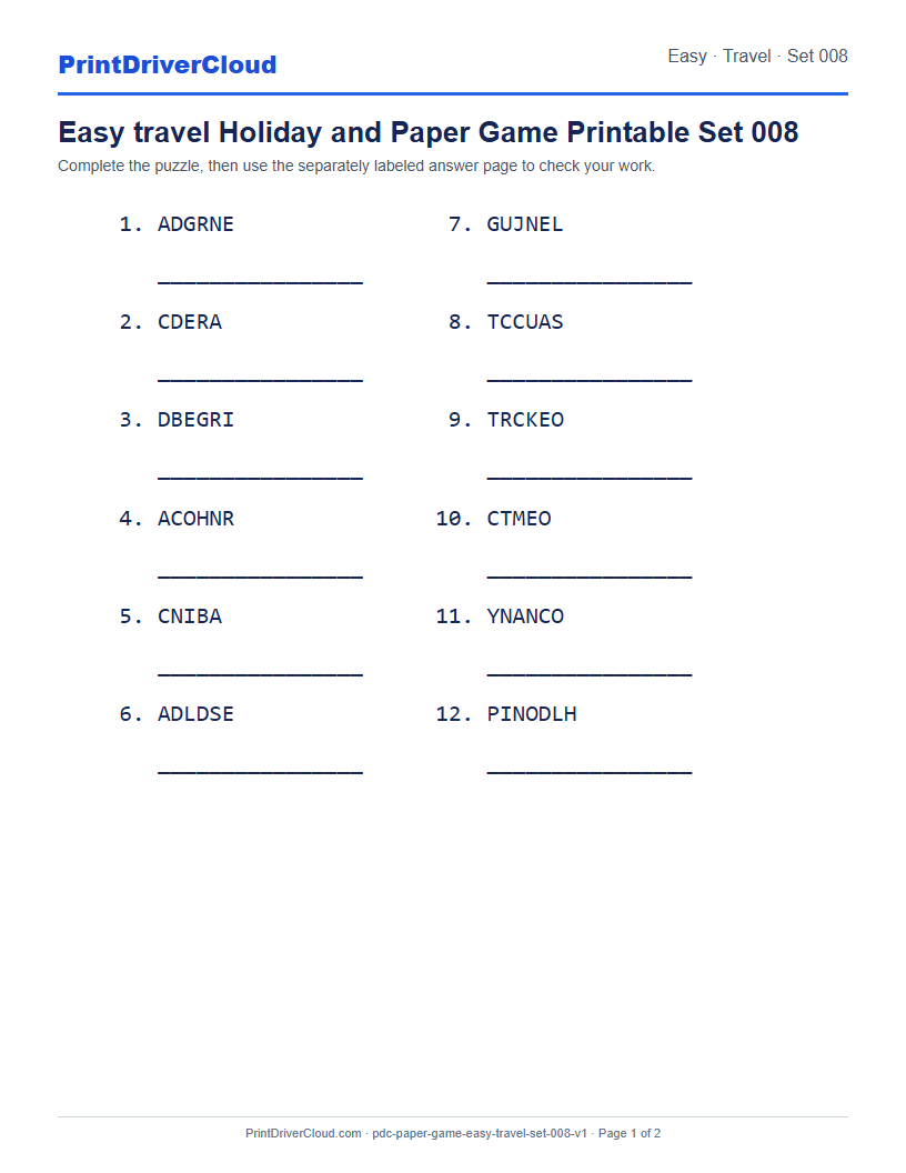 Preview of Easy travel Holiday and Paper Game Printable Set 008