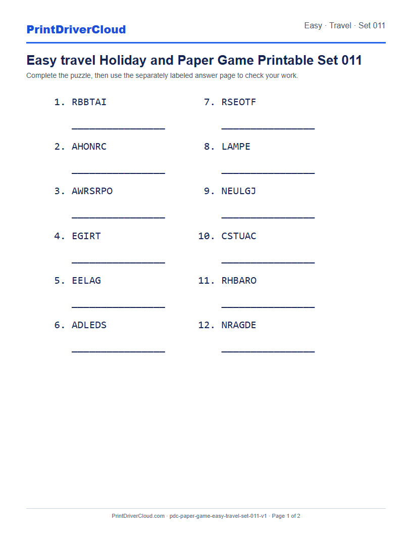 Preview of Easy travel Holiday and Paper Game Printable Set 011