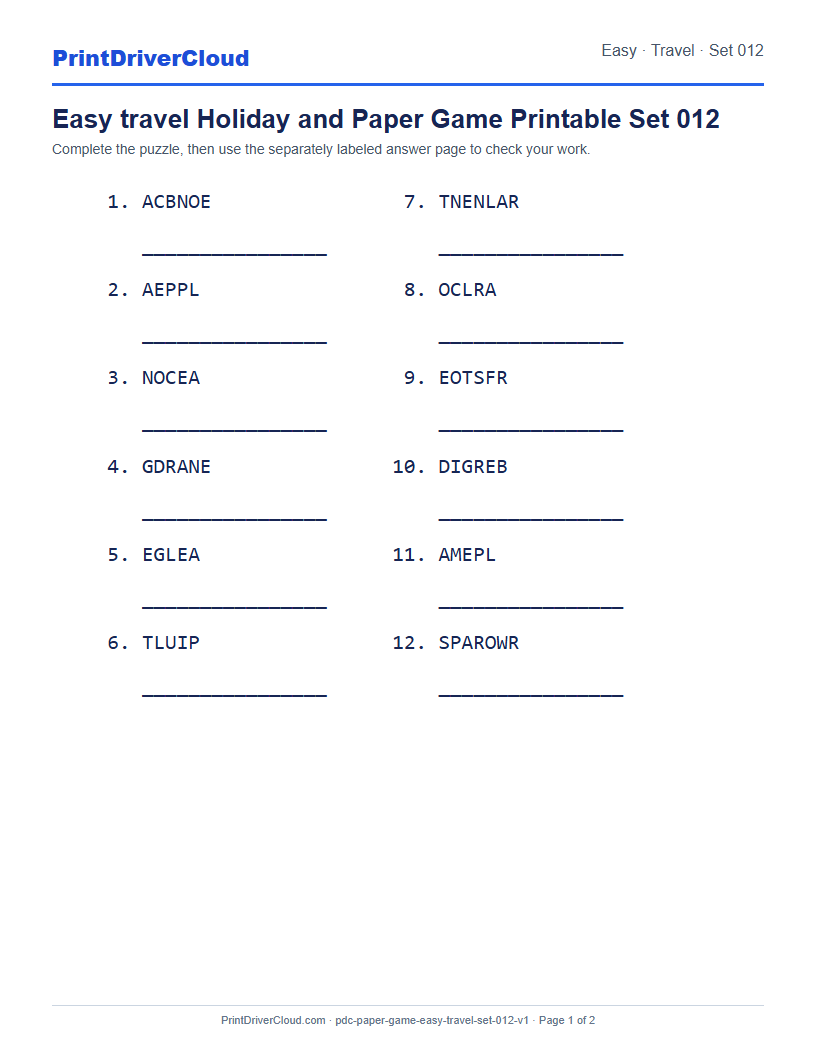Preview of Easy travel Holiday and Paper Game Printable Set 012