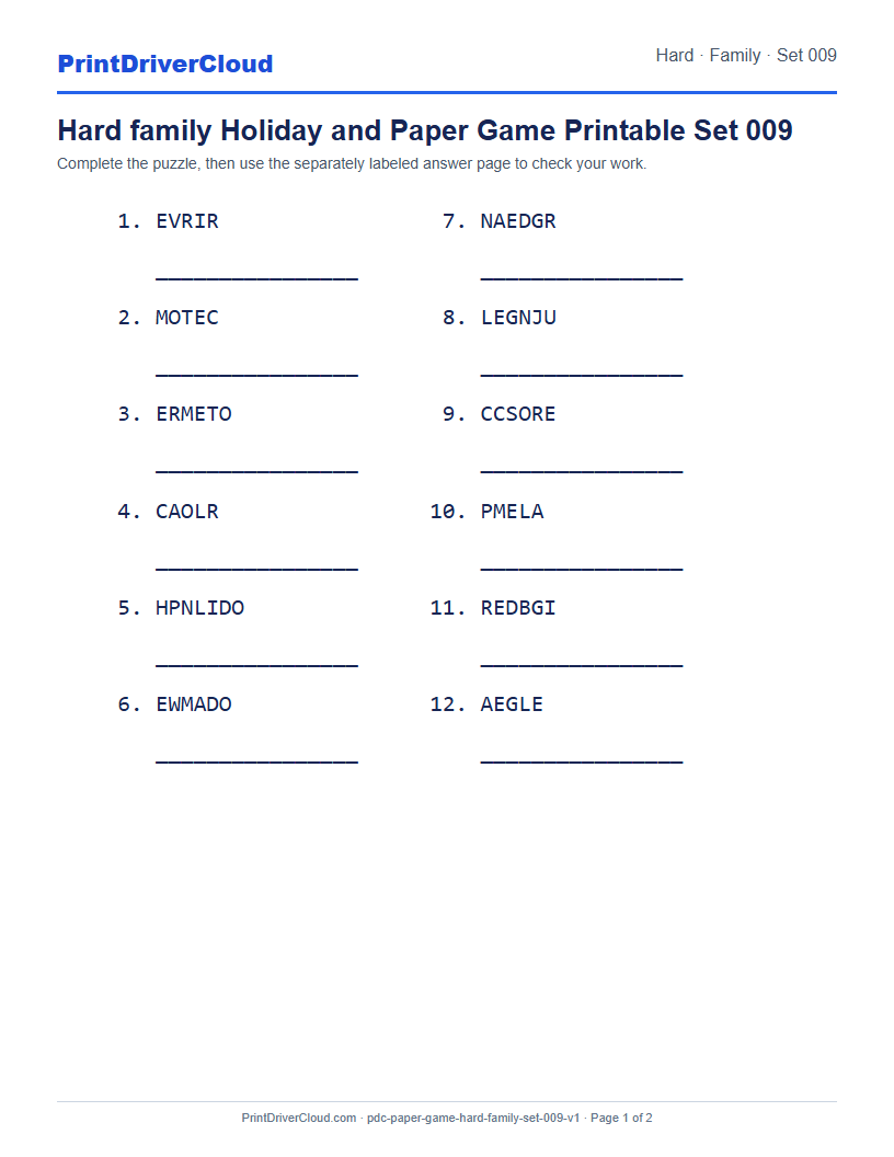 Preview of Hard family Holiday and Paper Game Printable Set 009
