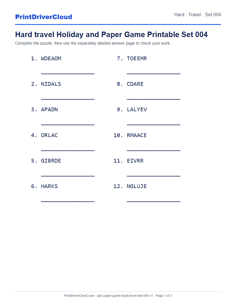 Preview of Hard travel Holiday and Paper Game Printable Set 004