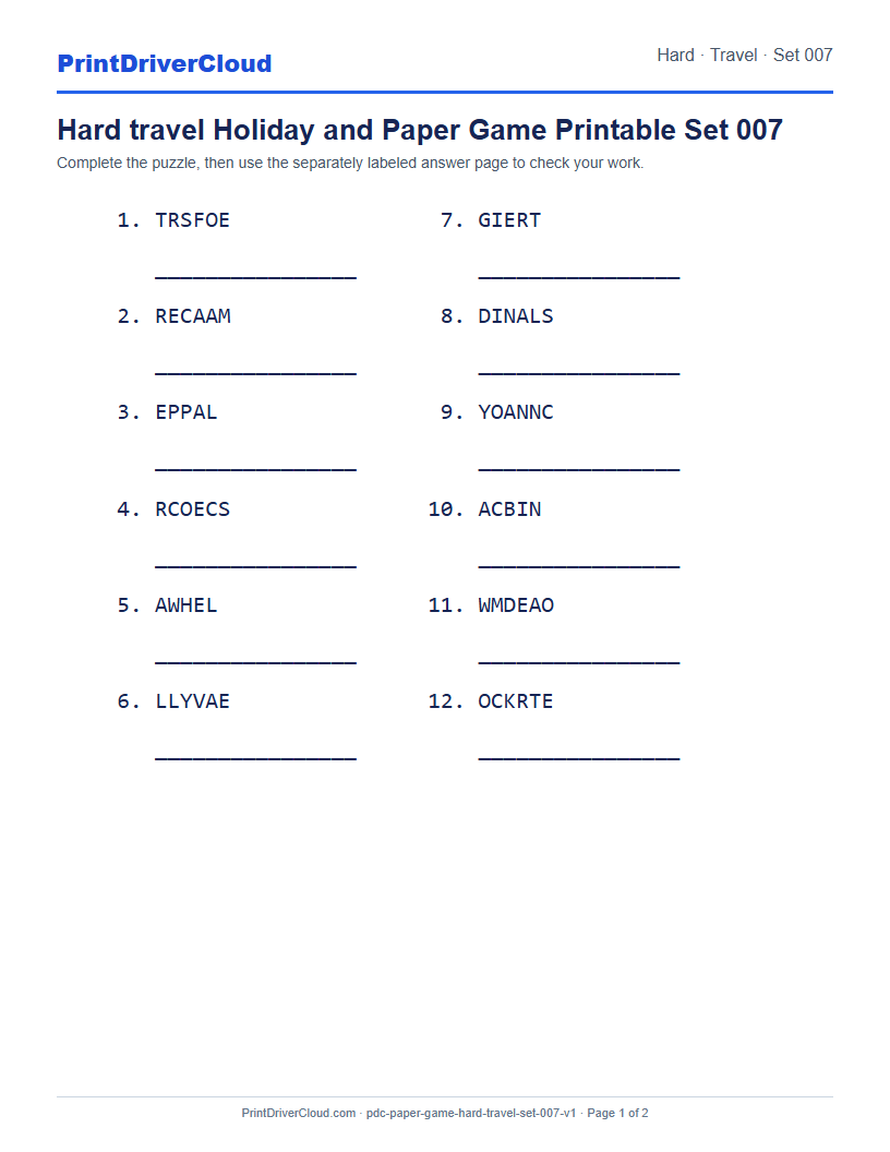 Preview of Hard travel Holiday and Paper Game Printable Set 007