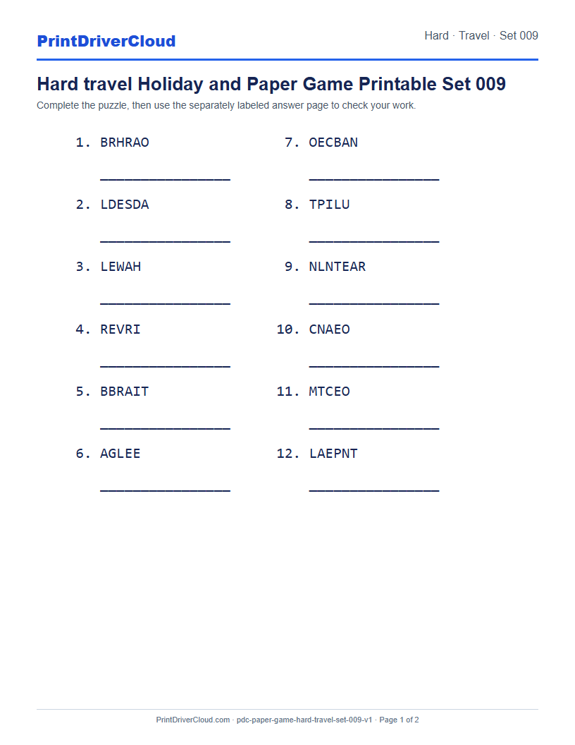 Preview of Hard travel Holiday and Paper Game Printable Set 009