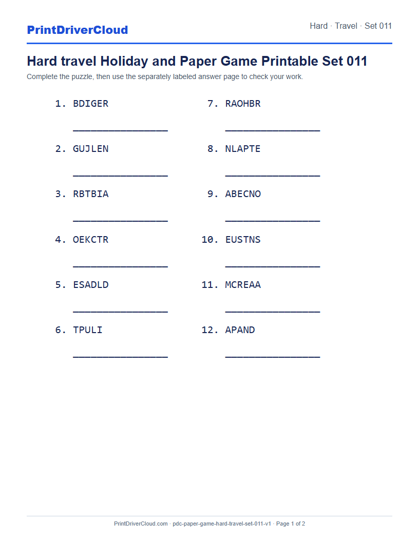 Preview of Hard travel Holiday and Paper Game Printable Set 011