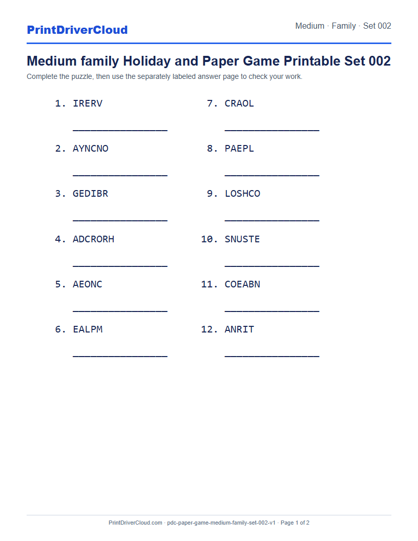 Preview of Medium family Holiday and Paper Game Printable Set 002