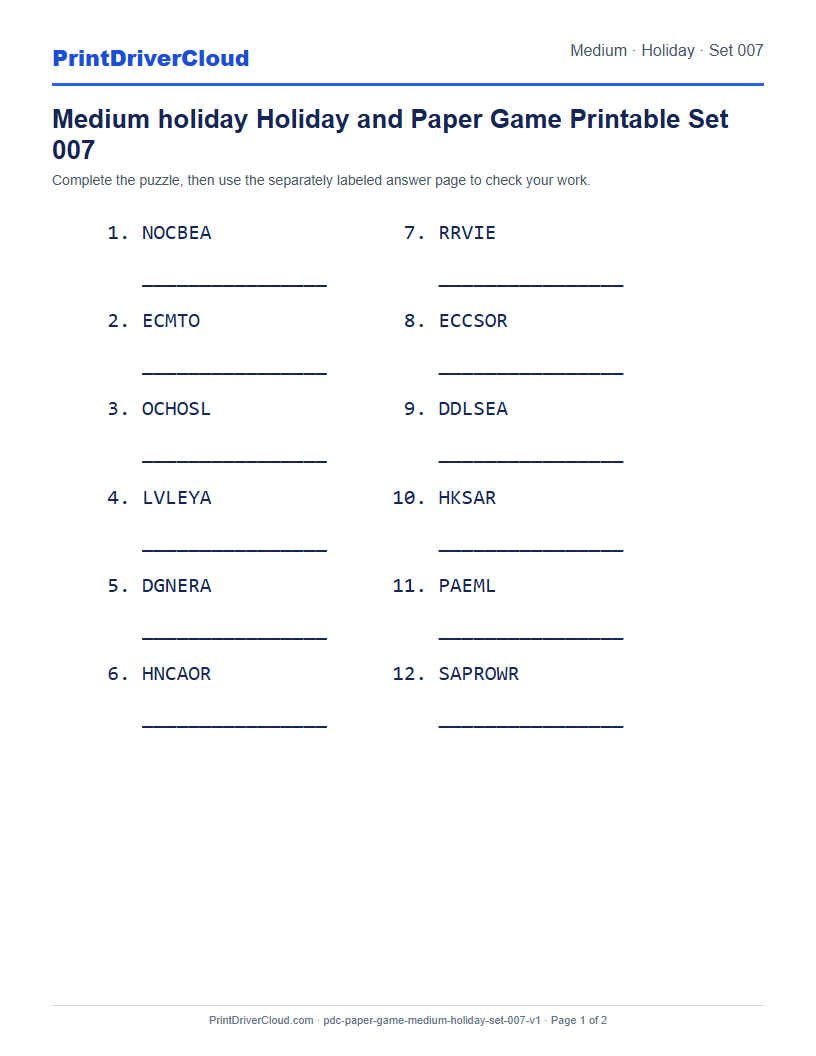 Preview of Medium holiday Holiday and Paper Game Printable Set 007