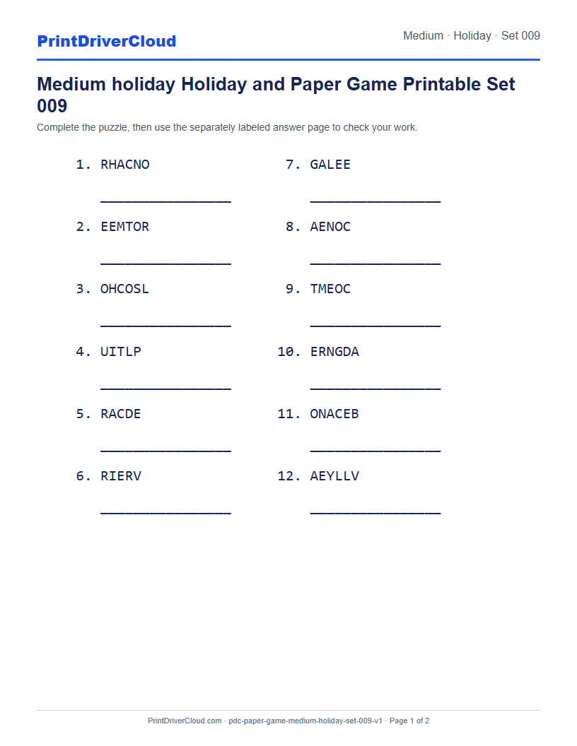 Preview of Medium holiday Holiday and Paper Game Printable Set 009