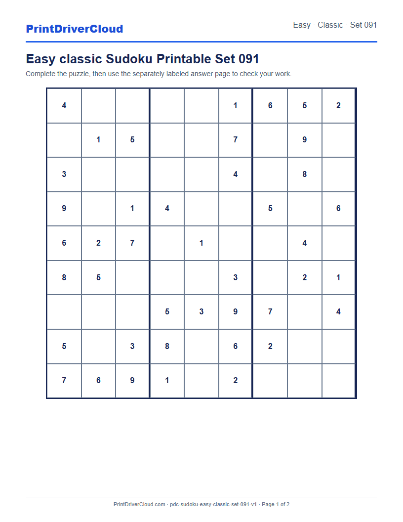 Preview of Easy classic Sudoku Printable Set 091