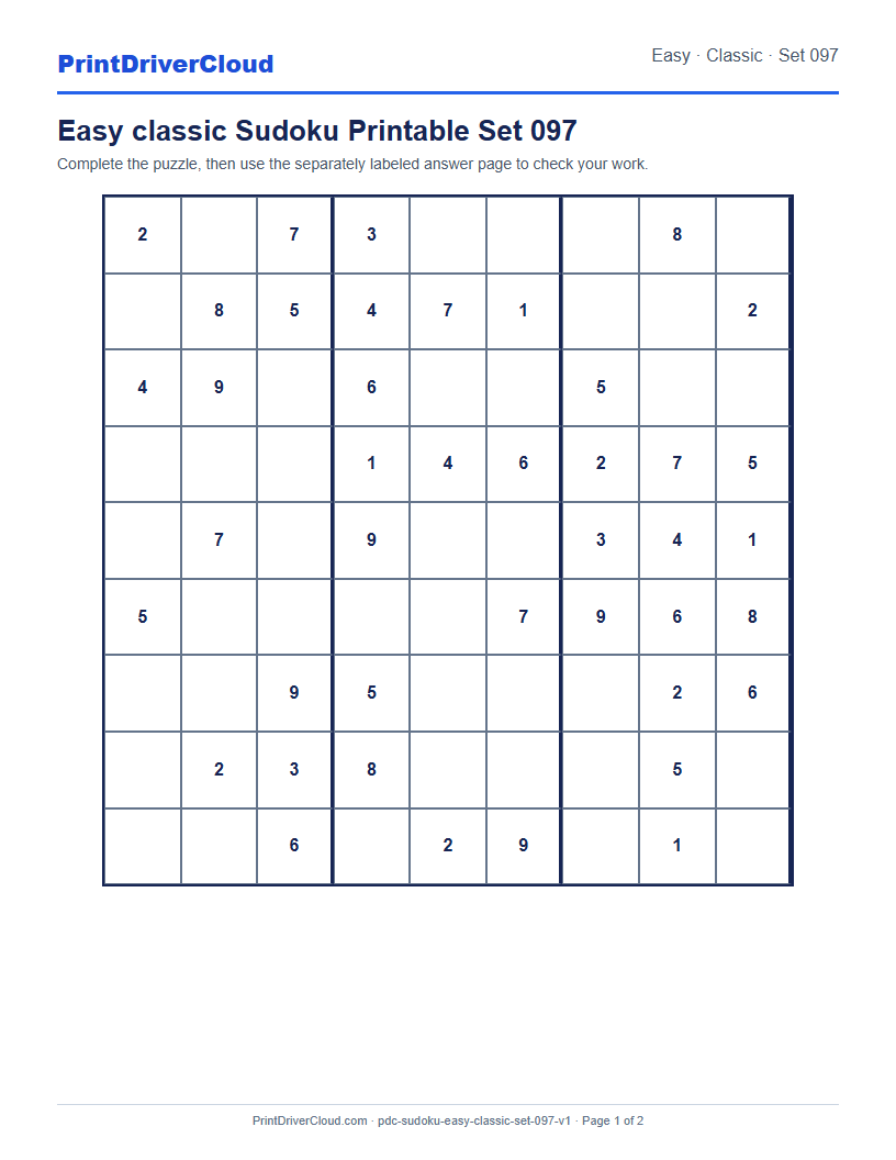 Preview of Easy classic Sudoku Printable Set 097