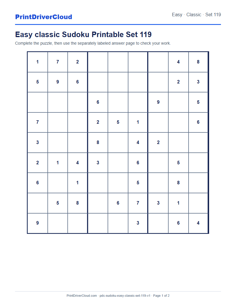 Preview of Easy classic Sudoku Printable Set 119