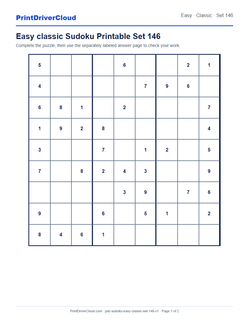 Preview of Easy classic Sudoku Printable Set 146
