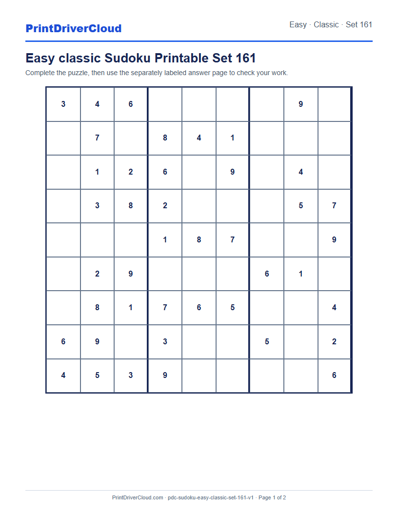 Preview of Easy classic Sudoku Printable Set 161