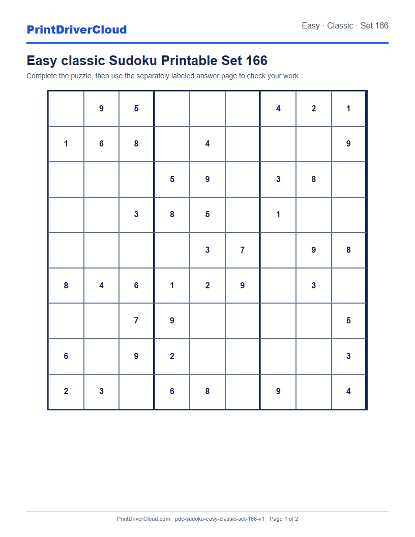 Preview of Easy classic Sudoku Printable Set 166